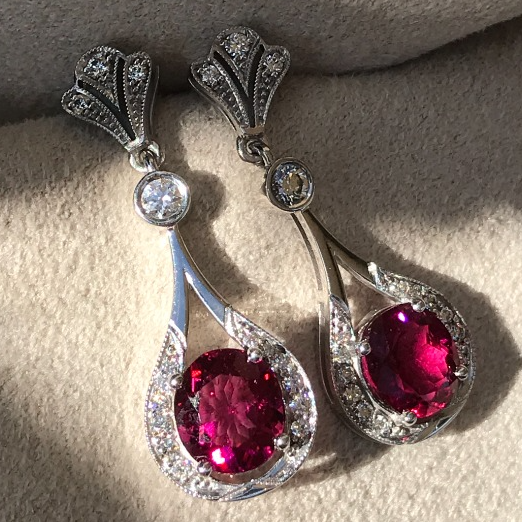 Tourmaline Diamond Art Deco Earrings