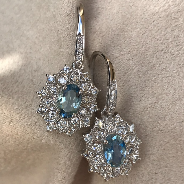 Aquamarine Diamond Snowflake Earrings