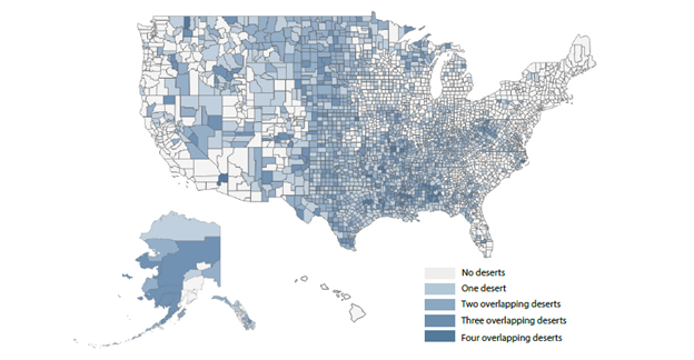 When Women Are Deserted: The Prevalence and Intersection of Abortion Care Deserts, Pregnancy Care Deserts, Broadband Internet Deserts, and Food Deserts in the United States