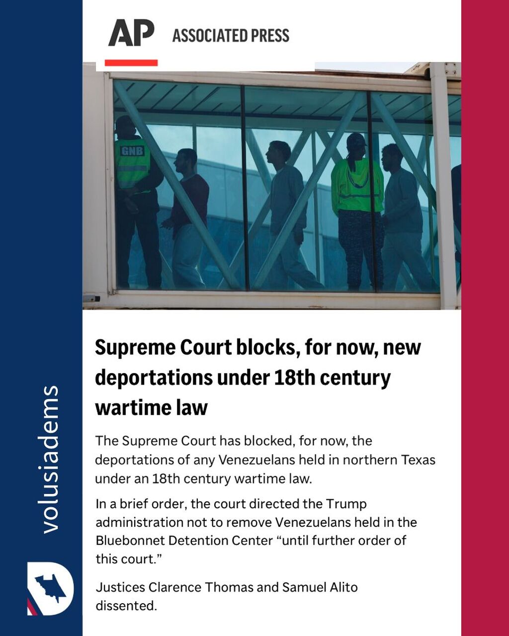 Supreme Court blocks, for now, new deportations under 18th century wartime law