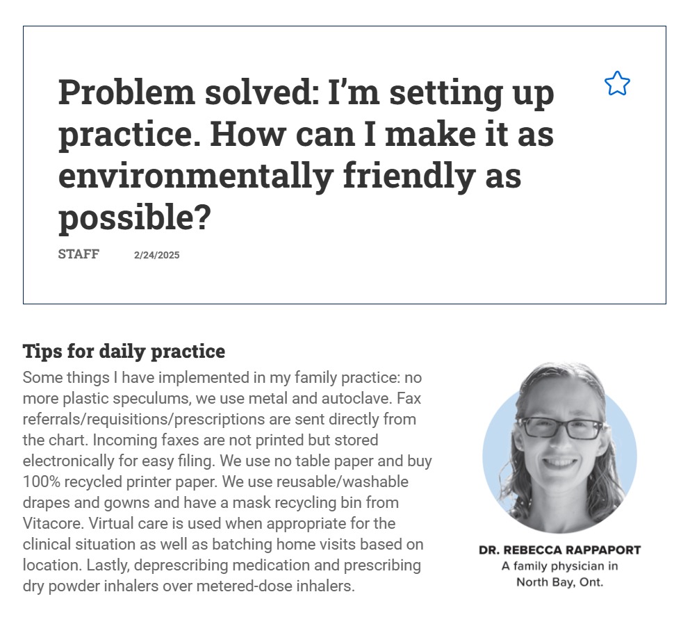 Canadian Healthcare Network - How can I make my practice as environmentally friendly as possible?