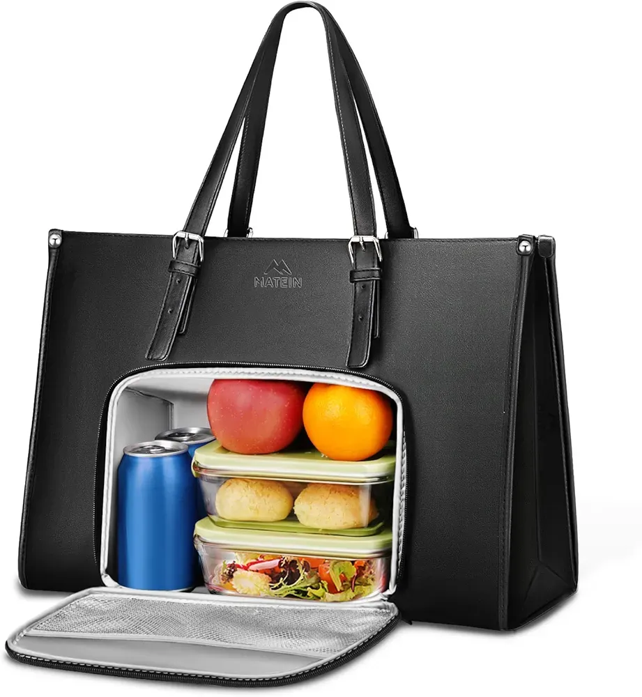 Laptop Tote Bag with Lunch Compartment &ndash; 15.6'' PU Leather, Leak proof, Office-Ready