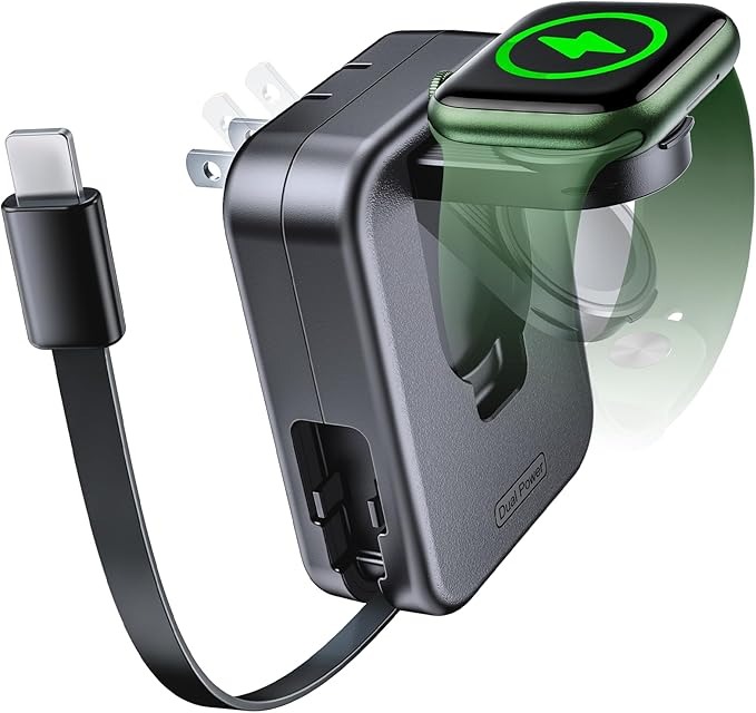 2-in-1 Apple Watch Charger &ndash; Retractable Cable, Foldable Plug, Travel-Ready