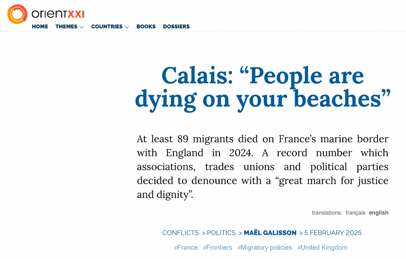 [Orient XXI] Calais: &ldquo;People are dying on your beaches&rdquo;