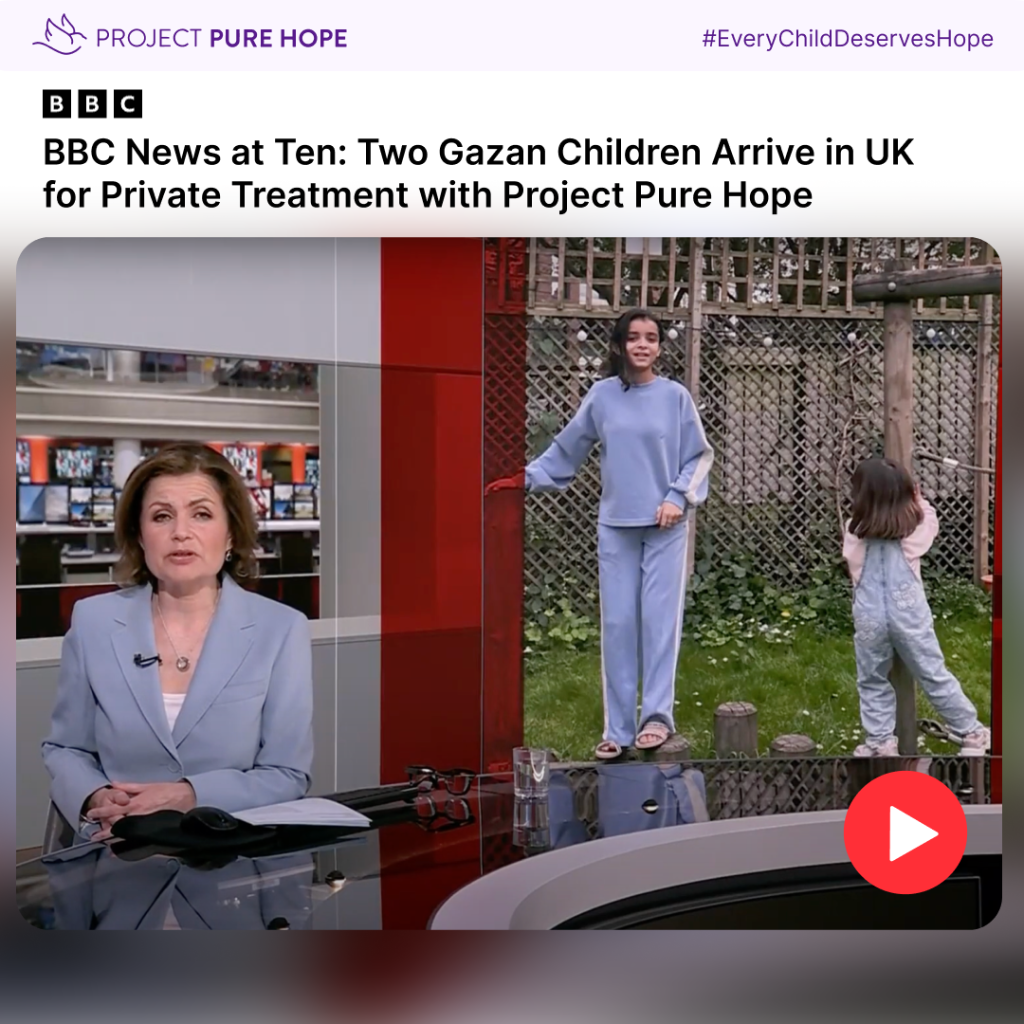 VIDEO: BBC News at Ten: Two Gazan Children come to the UK for private medical treatment with Project Pure Hope - a UK first