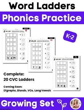 Phonics Word Ladders (Word Chains) for Spelling Practice K-2 (Growing)