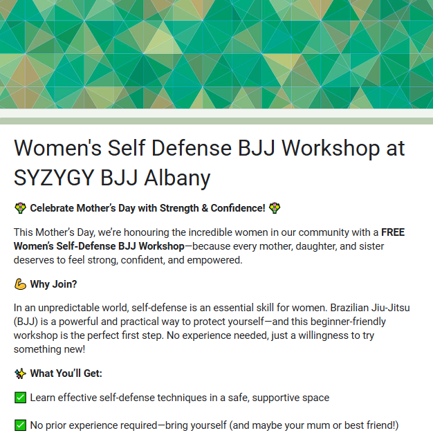 Women's Self Defense BJJ Workshop 