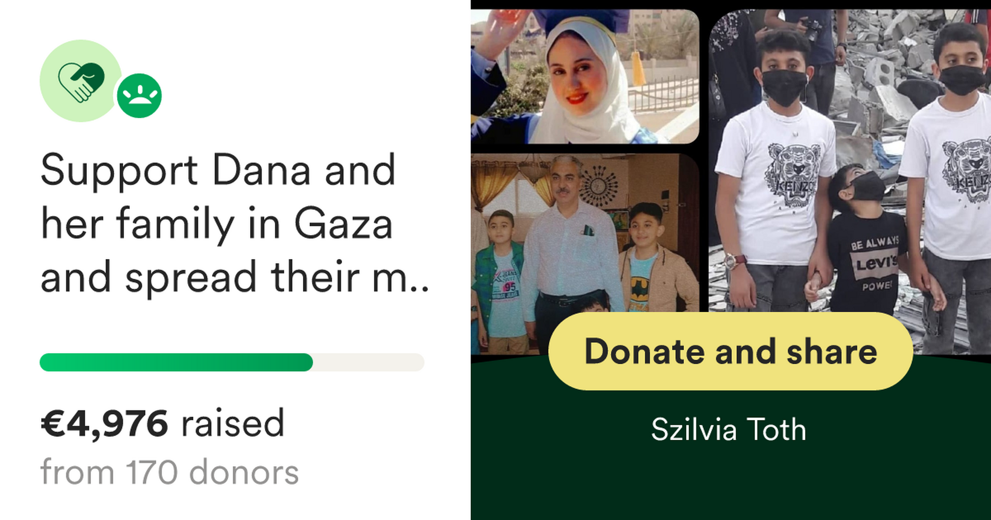 Donate to Support Dana and her family in Gaza and spread their message, organised by Szilvia Toth