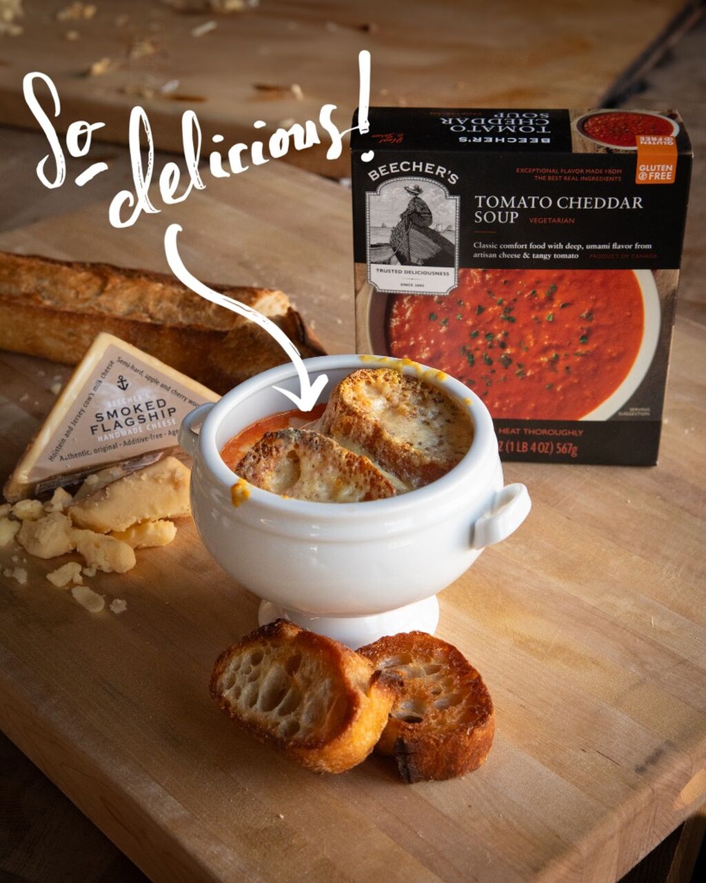 Tomato Cheddar Soup with Cheesy Toast Top