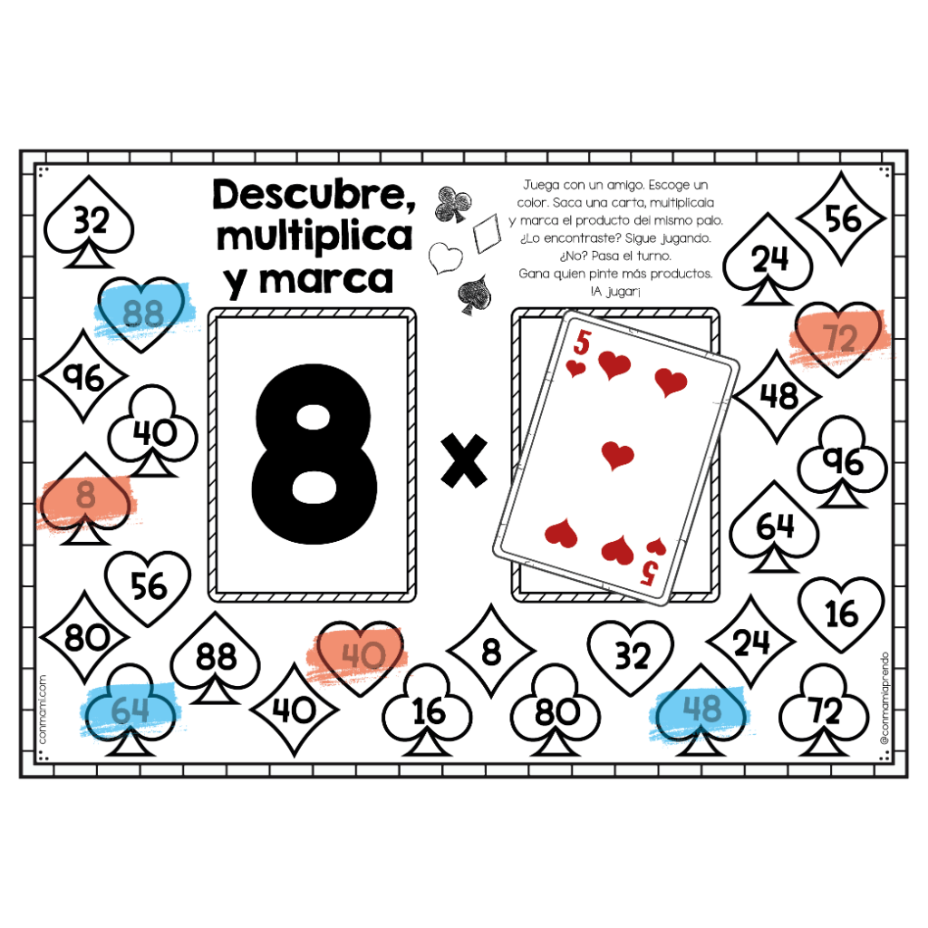 Descubre, multiplica y marca - Multiplicaci&oacute;n con cartas