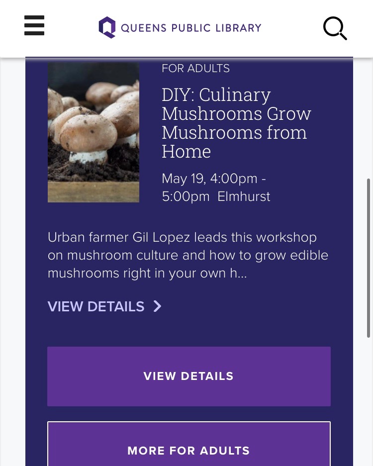 5/19, 4pm | Culinary Mushroom Cultivation Workshop (Queens Library @ Elmhurst)