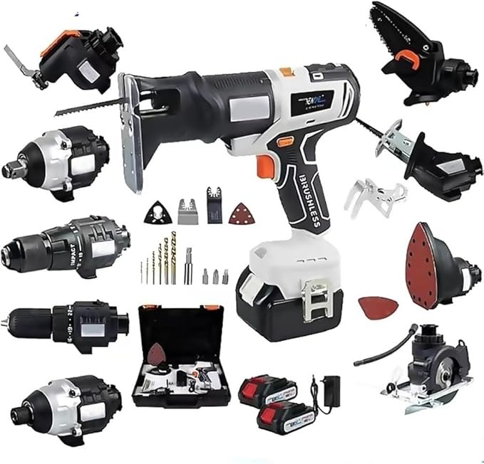 10-in-1 Power Tool Combo - Cordless, Multi-Functional Woodworking Kit with 4.0Ah Battery and Tool Boxes