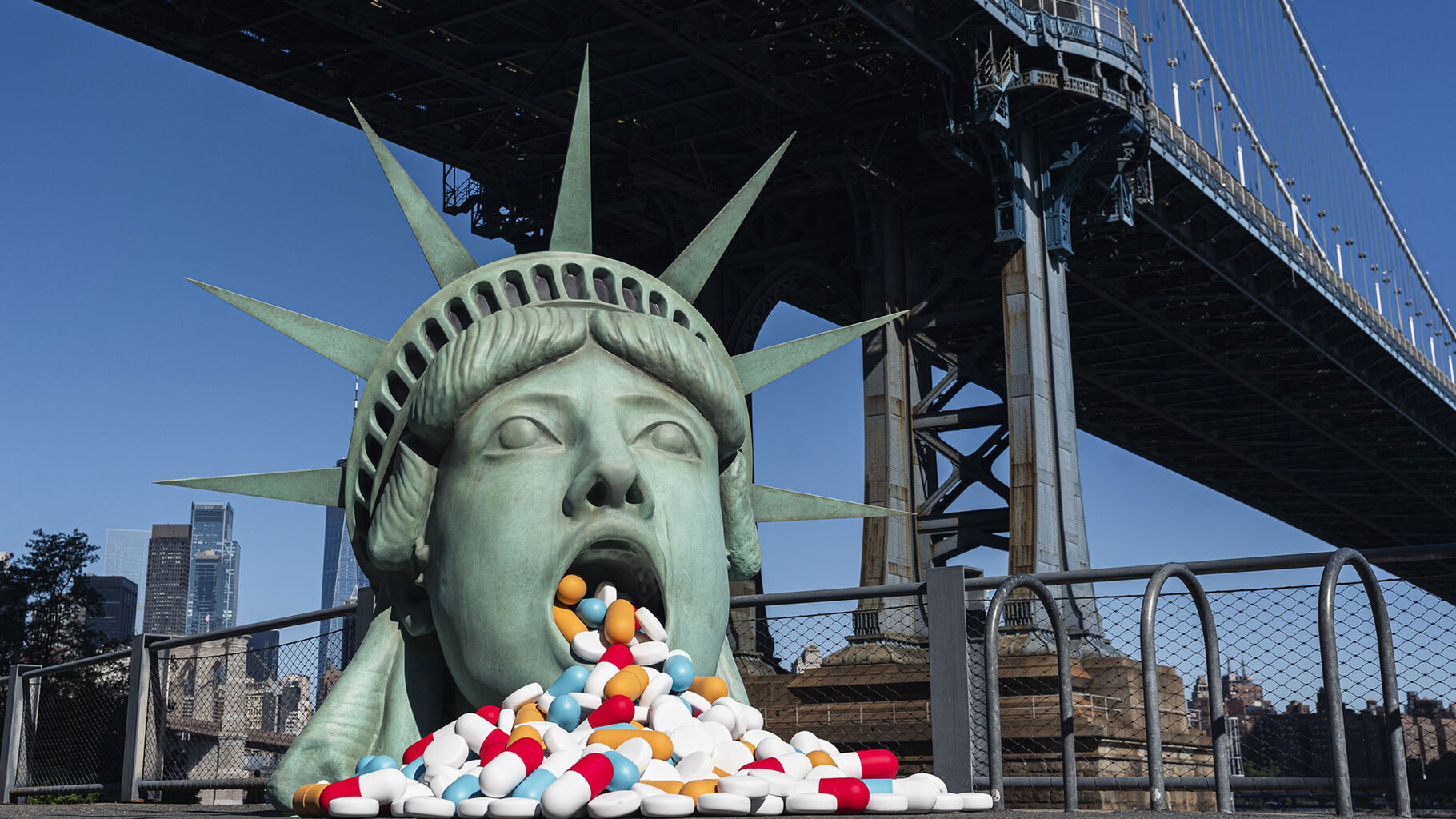 Vimergy&rsquo;s dramatic Lady Liberty sculpture reflects a country overwhelmed by medication